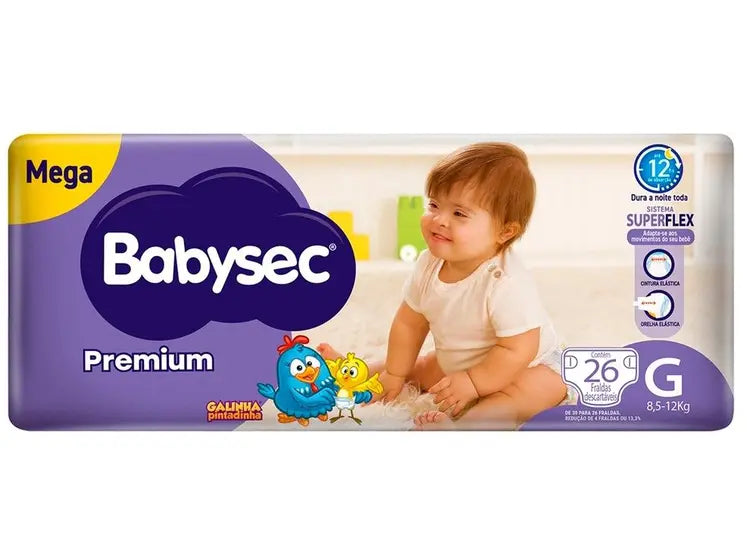 Fralda Babysec Premium Galinha Pintadinha - 8,5 a 12kg 6 Pacotes com 26 Unidades Cada