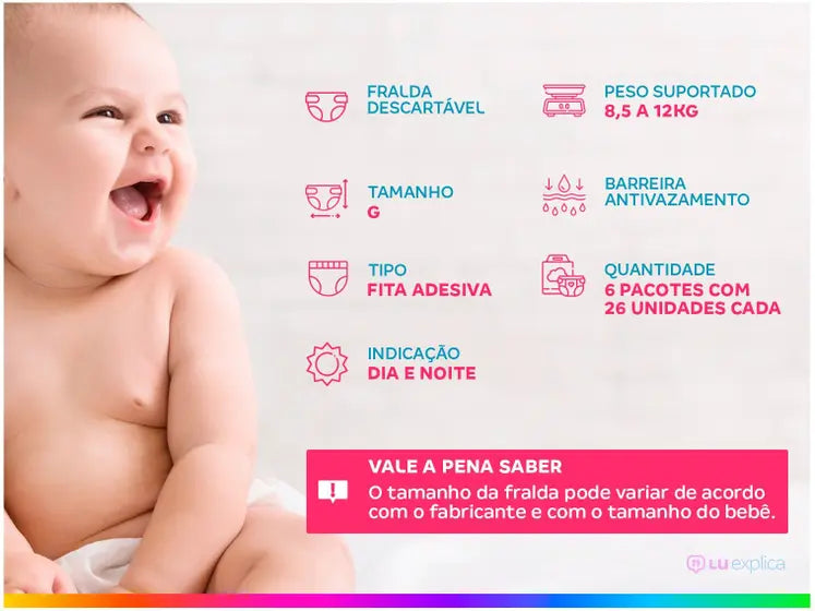 Fralda Babysec Premium Galinha Pintadinha - 8,5 a 12kg 6 Pacotes com 26 Unidades Cada