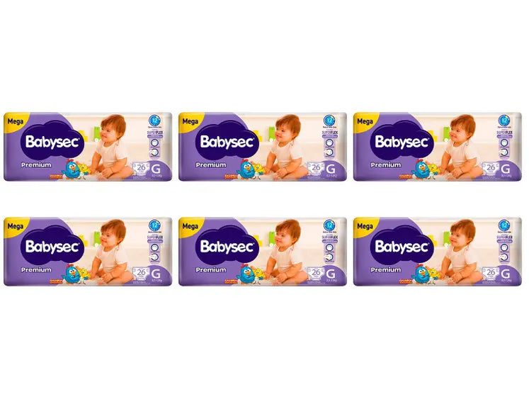 Fralda Babysec Premium Galinha Pintadinha - 8,5 a 12kg 6 Pacotes com 26 Unidades Cada