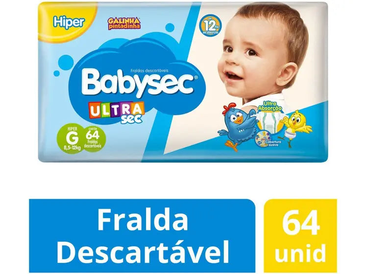 Fralda Babysec Ultrasec Galinha Pintadinha  8,5 a 12k - G 64 Unidades