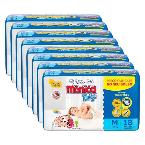Fralda Descartável Turma da Mônica Jumbinho 8 PACOTES com 18 Fraldas - Total 144 Tiras - Turma da Monica