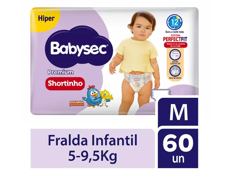 Fralda Shortinho BabySec Premium Galinha Pintadinha  5 a 9,5kg 60 Unidades