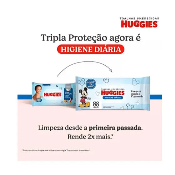 KIT COM 12 LENÇOS UMEDECIDO INFANTil 88 HUGGIES HIGIENE DIARIA