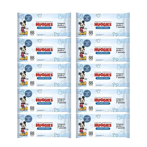 KIT COM 12 LENÇOS UMEDECIDO INFANTil 88 HUGGIES HIGIENE DIARIA