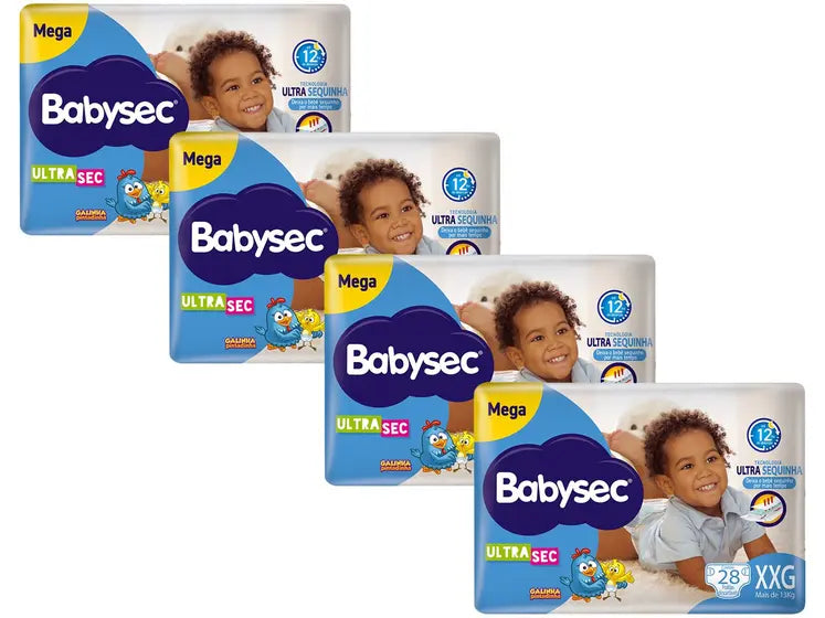 Kit Fraldas Babysec Ultrasec Galinha Pintadinha - A partir de 13kg 4 Pacotes 28 Unid. Cada