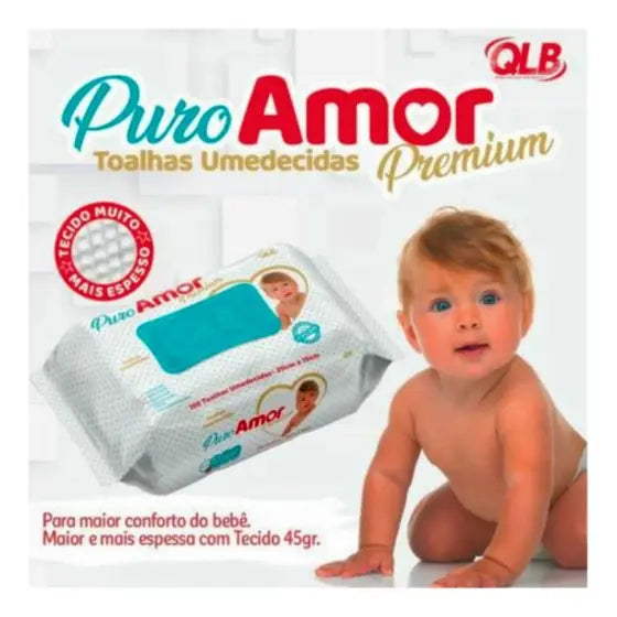 Kit 6 Toalha / Lenços Umedecidos Premium Infantil Puro Amor Com 100 Unidades Cada