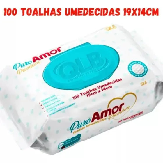 Kit 6 Toalha / Lenços Umedecidos Premium Infantil Puro Amor Com 100 Unidades Cada
